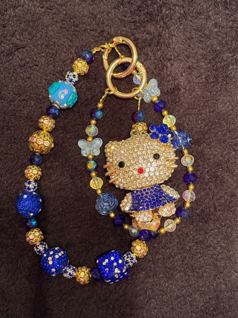 Hello Kitty Crystal Bag Charm - Blue & Gold